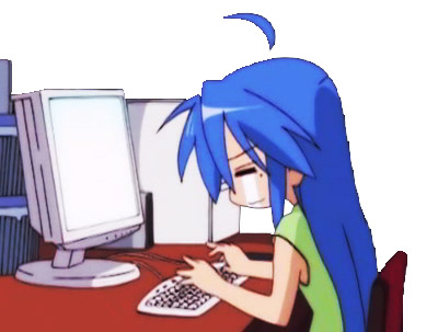 Konata llorando en la computadora